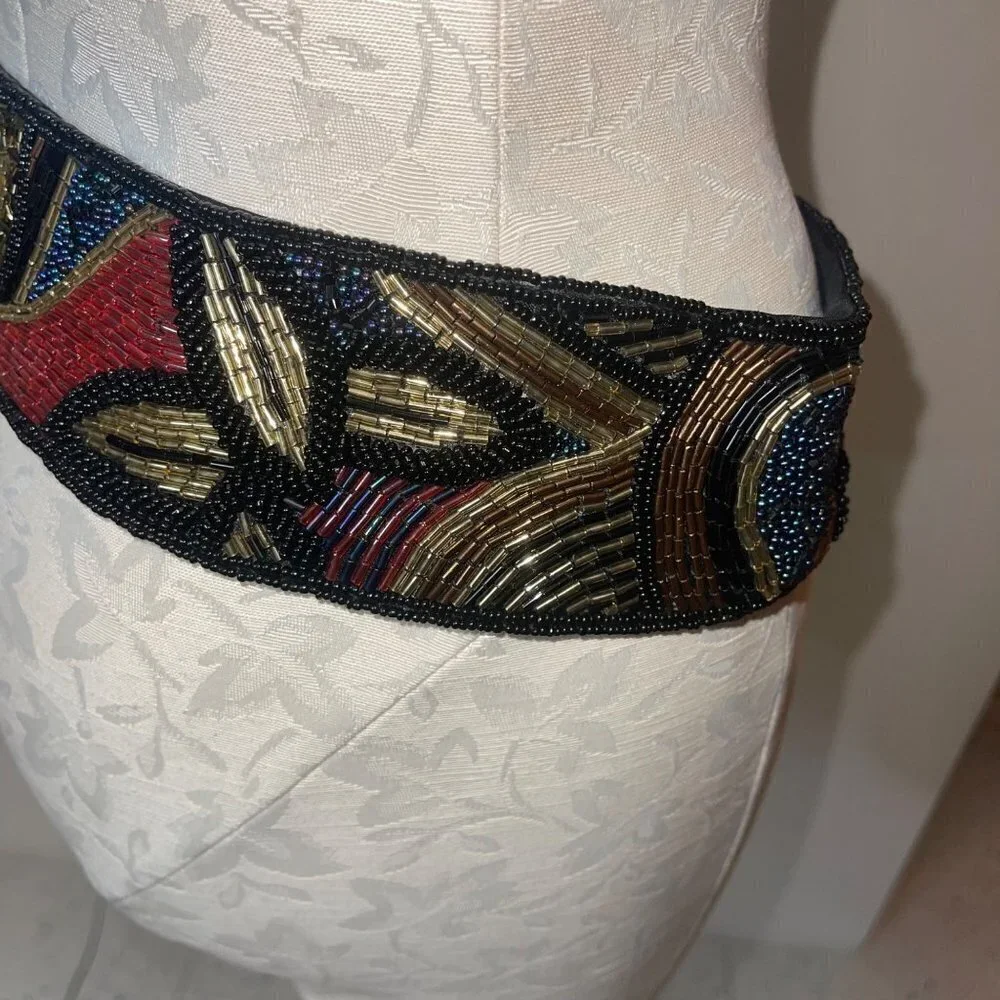 Jeromes Vintage Womens Belt Size Large Multicolor Beaded Hip Velcro China